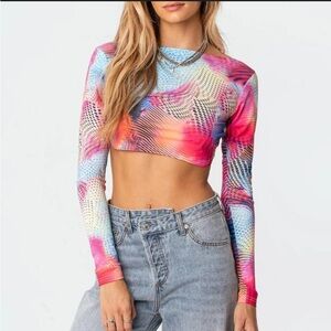 Edikted Colorful Long Sleeve Crop Top
